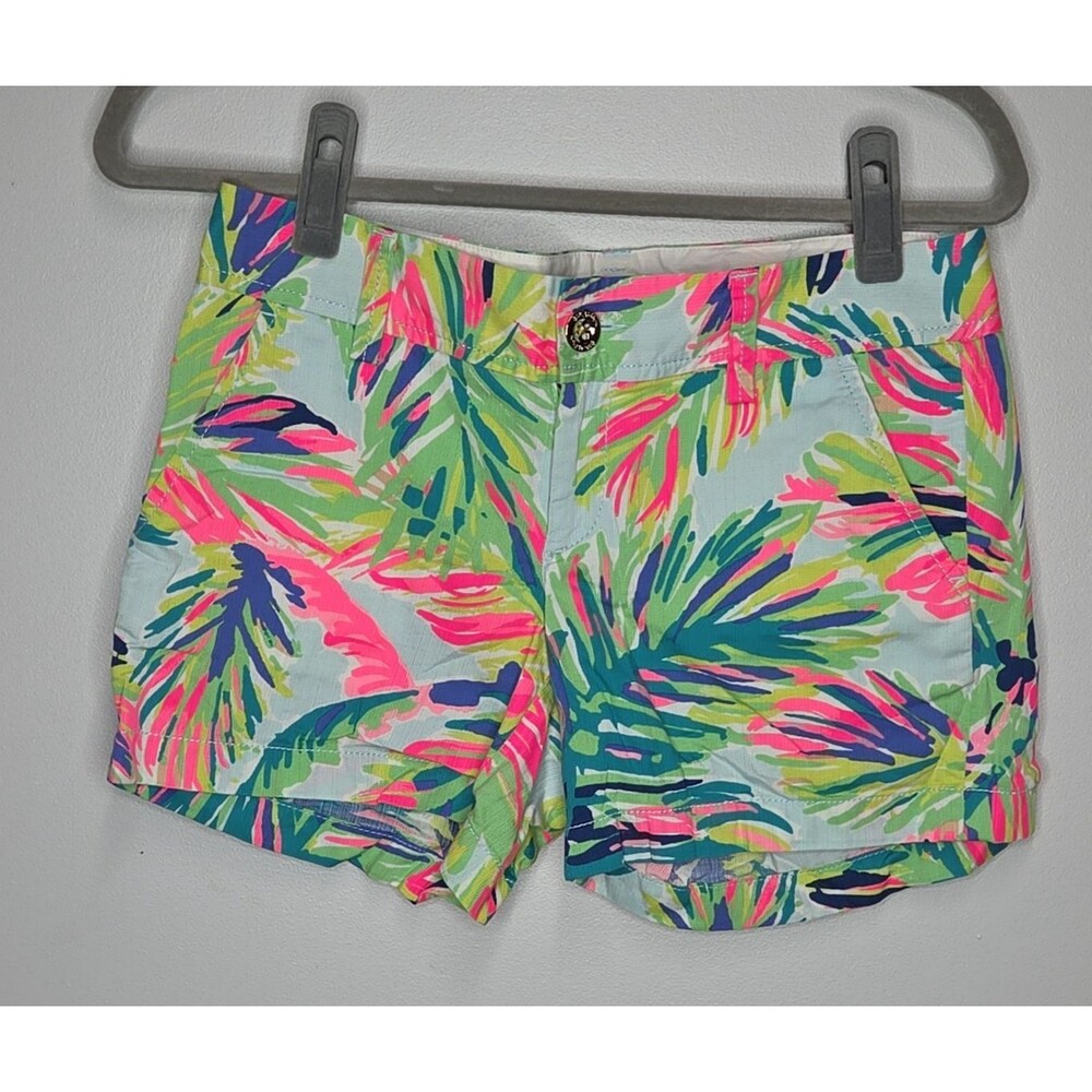 Lilly Pulitzer Callahan Shorts Sz 2 Island Time Palm Print Neon Pink Green Blue
